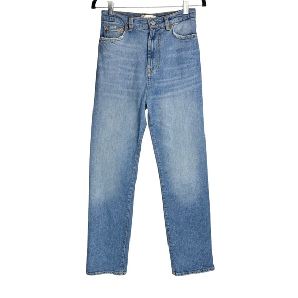 Zara Premium Denim Straight Leg Jeans Sz 4 Medium Wash High Rise - Picture 2 of 15